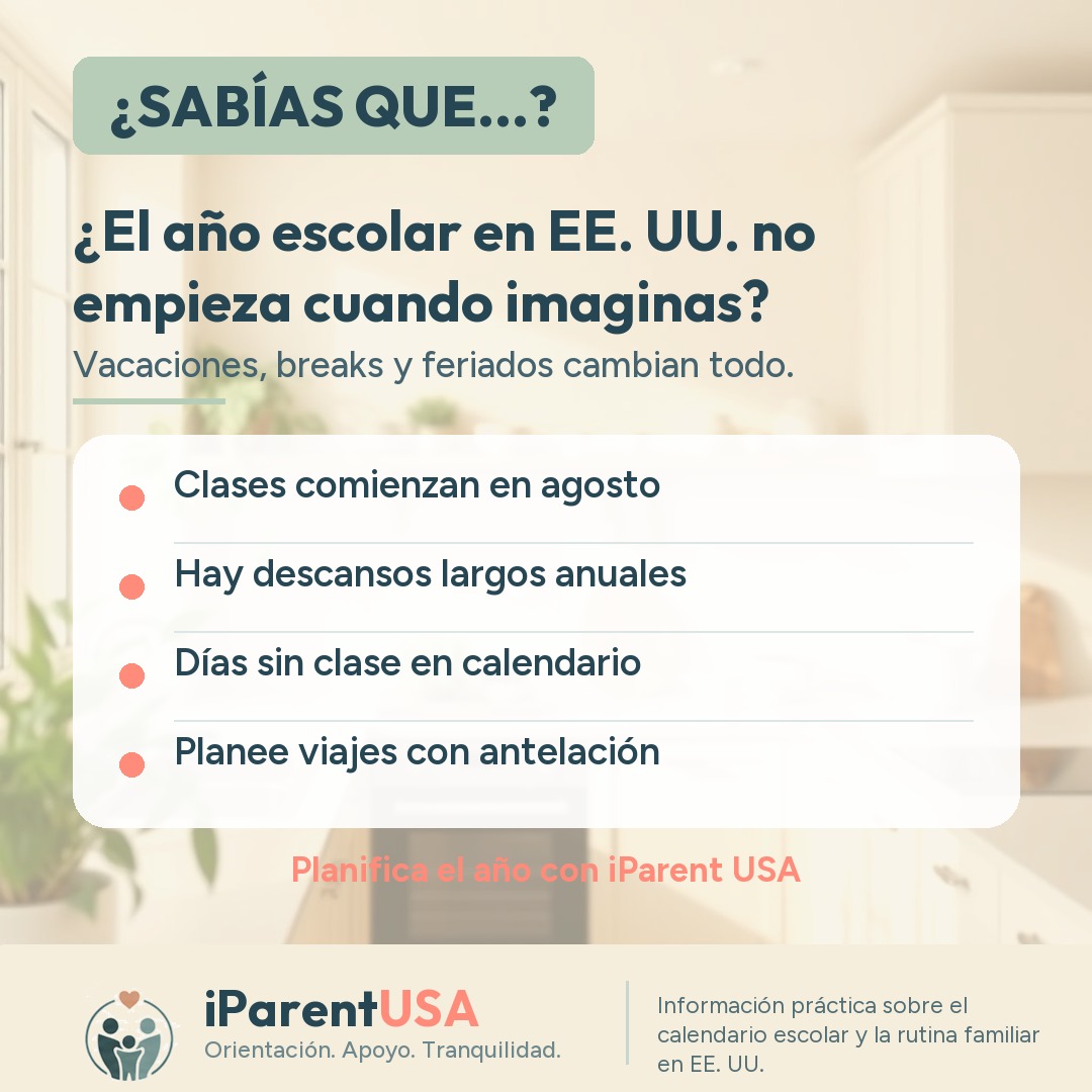 Ilustración de un calendario escolar estadounidense con feriados marcados