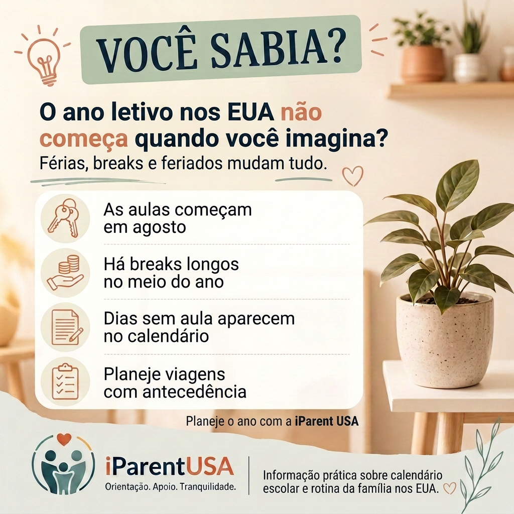 Ilustração de um calendário escolar americano com feriados marcados