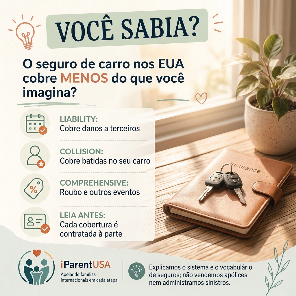 Ilustração de um carro coberto por um guarda-chuva simbolizando o seguro de carro nos Estados Unidos