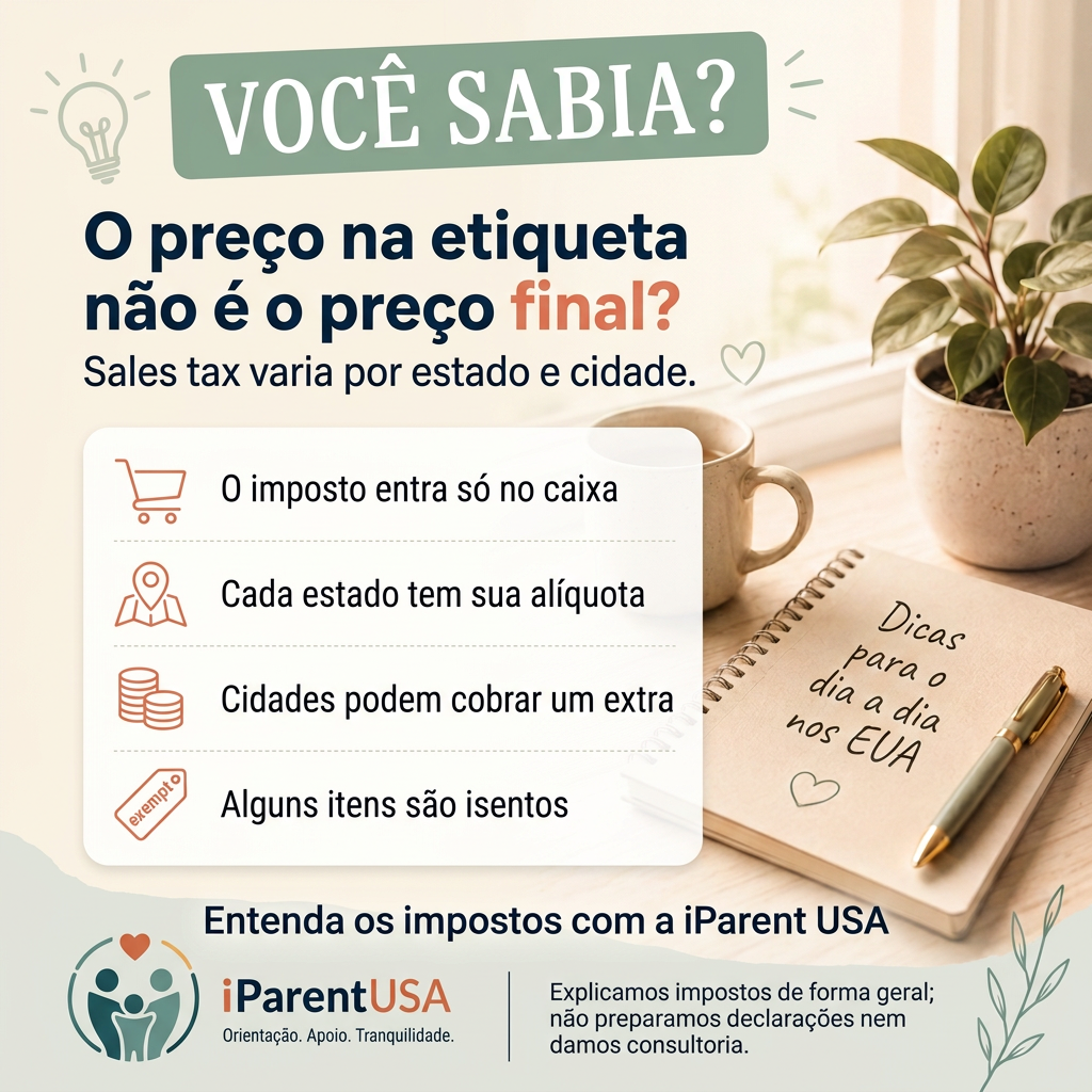 Ilustração de um recibo de compra mostrando o subtotal e o sales tax adicionado ao valor final