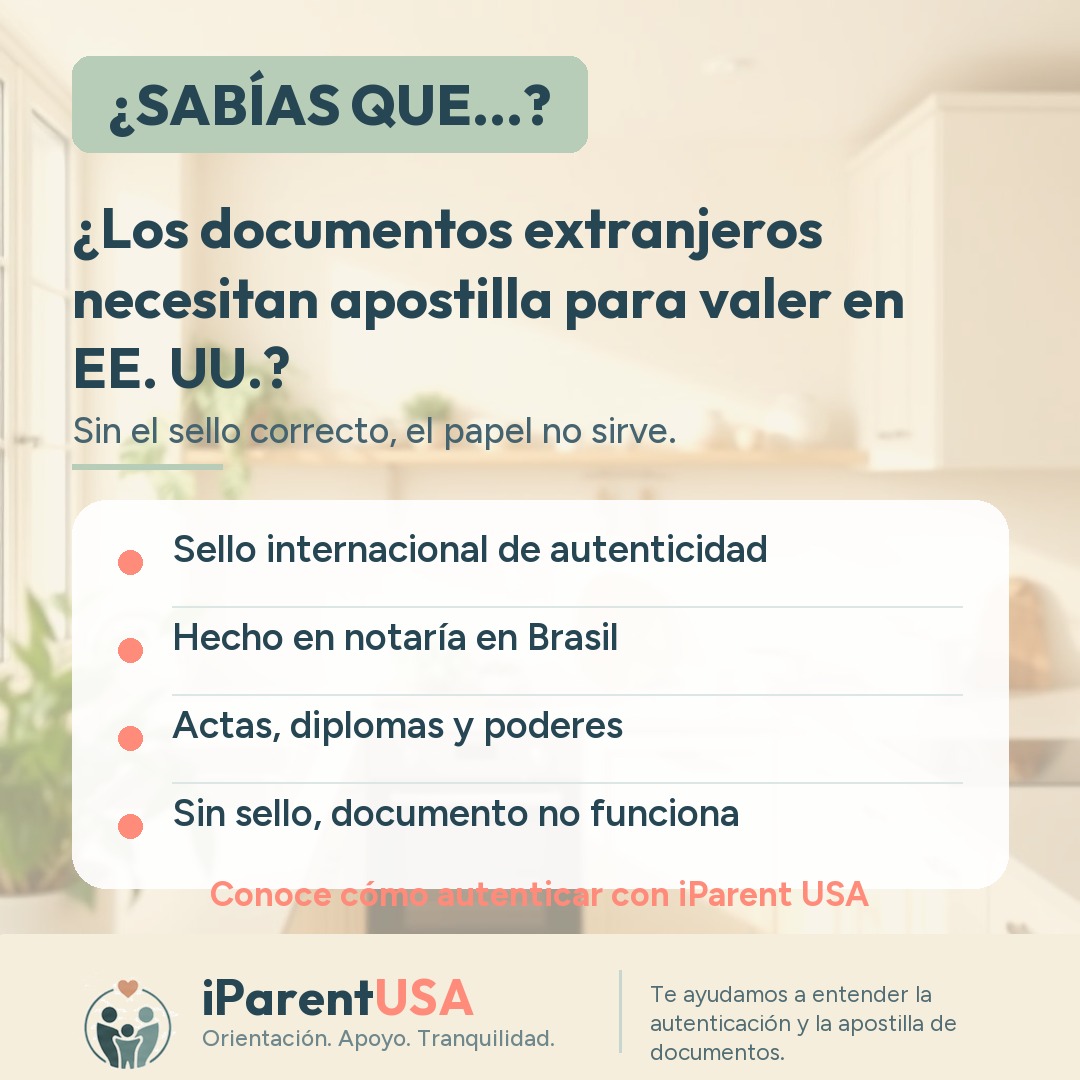 Ilustración de un documento oficial con un sello de apostilla y un timbre de autenticación