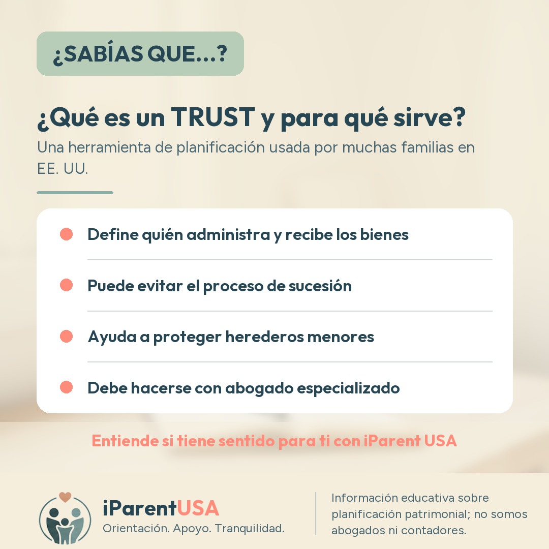 Ilustración de una familia revisando documentos de planificación patrimonial con un asesor