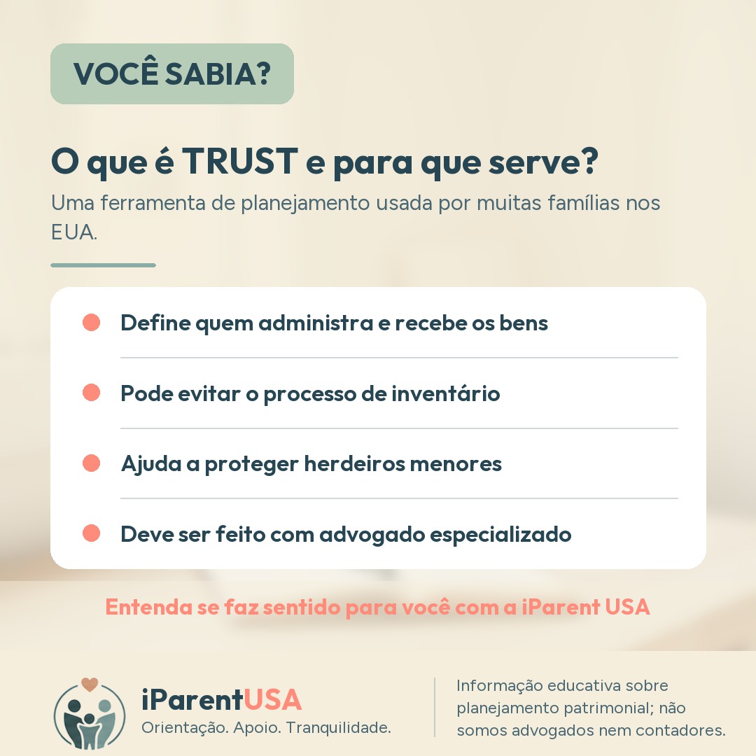 Ilustração de uma família revisando documentos de planejamento patrimonial com um consultor