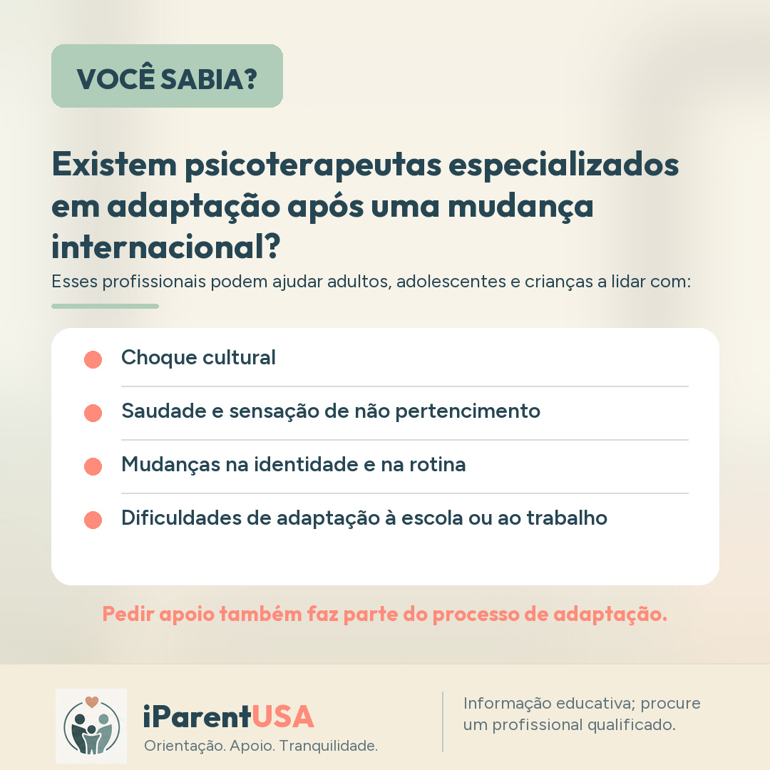 Ilustração de uma sessão de terapia com uma família recém-chegada aos EUA