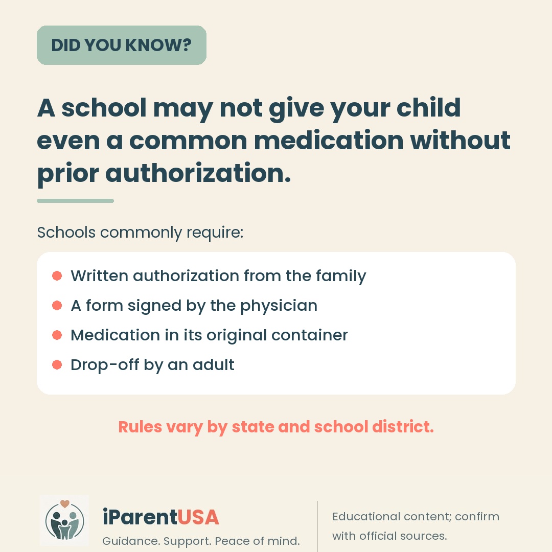 Illustration of a medication authorization form being handed in at a school office