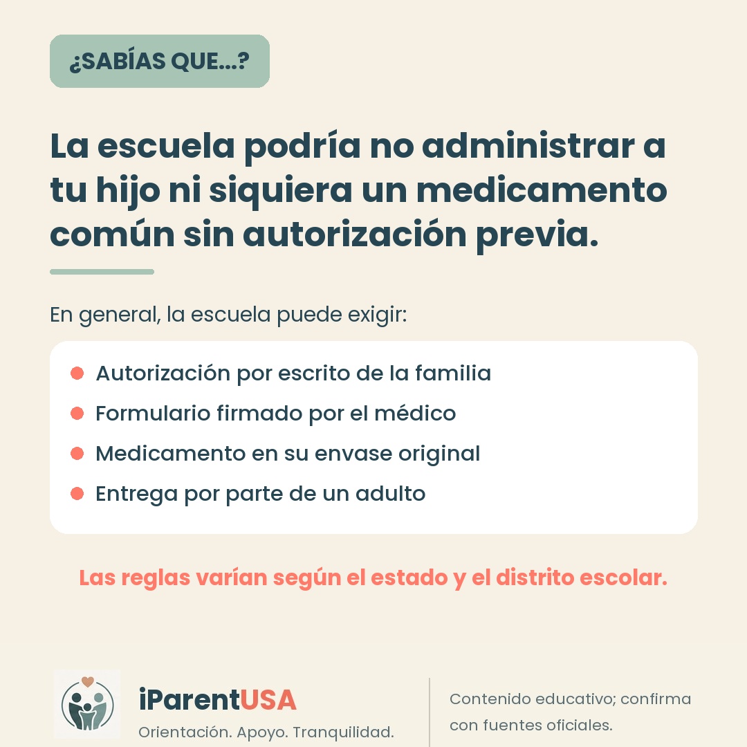 Ilustración de un formulario de autorización de medicamentos entregado en la oficina de la escuela