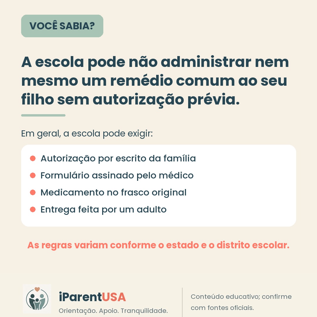 Ilustração de um formulário de autorização de medicamento sendo entregue na secretaria da escola