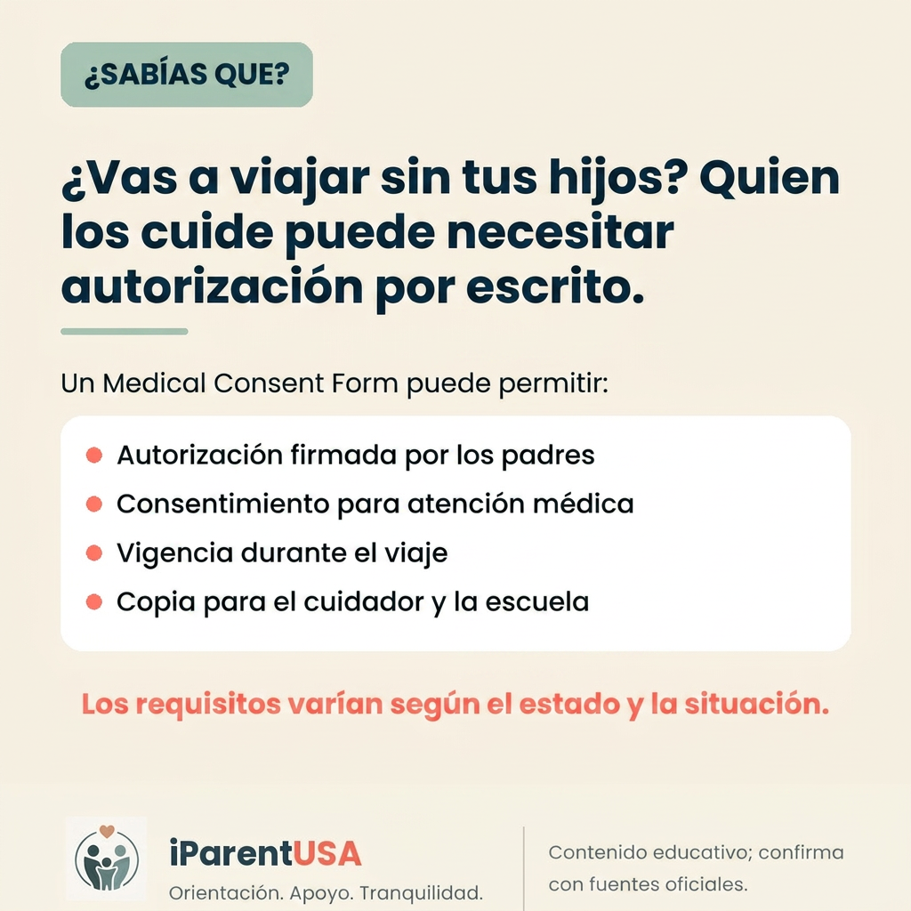 Padre completando un formulario de autorización médica en la mesa de la cocina