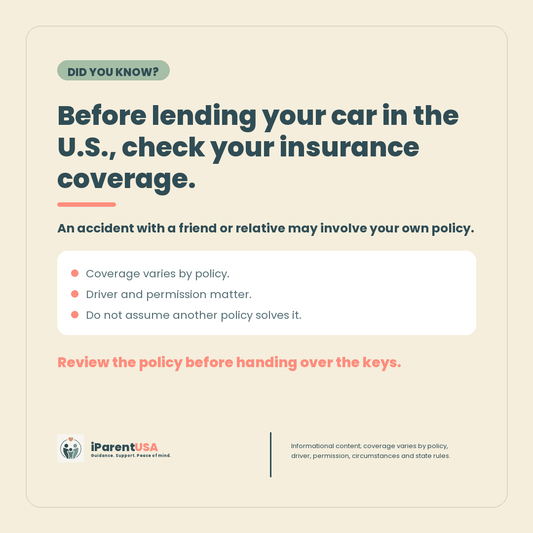 Family reviewing an auto insurance policy before lending a car in the United States