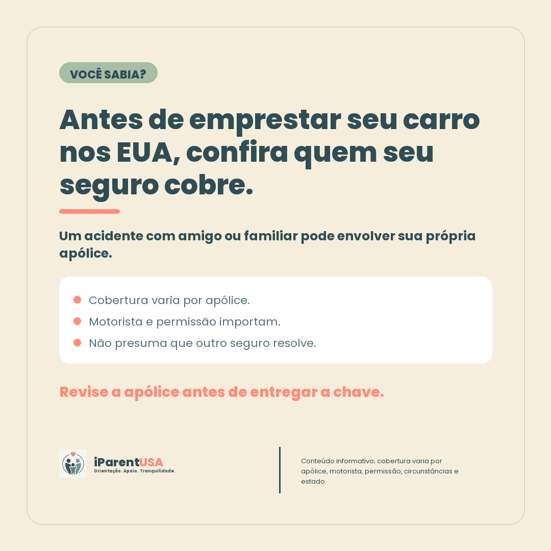 Família revisando uma apólice de seguro antes de emprestar o carro nos Estados Unidos