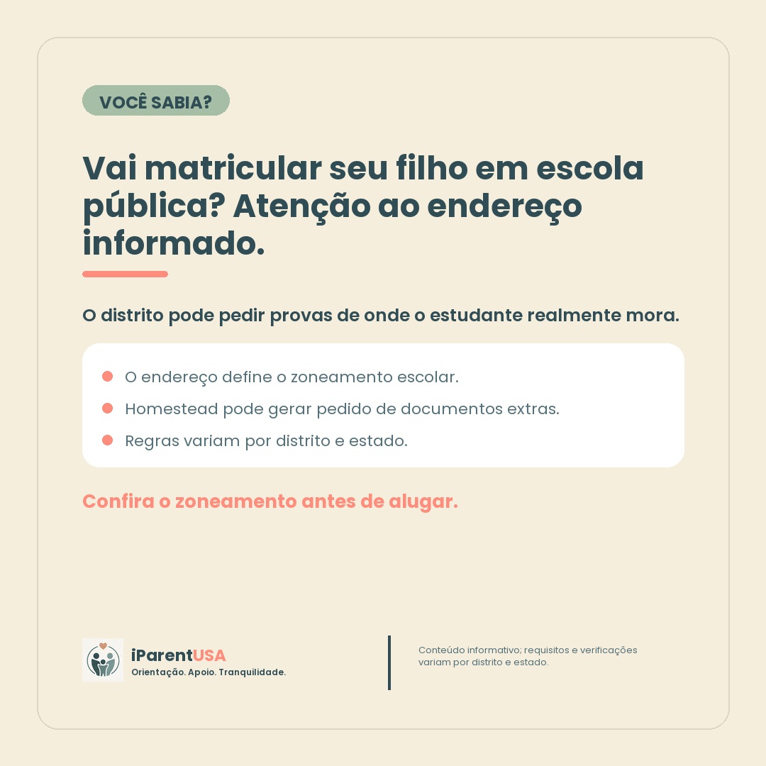 Família conferindo documentos de residência para matricular uma criança em escola pública nos Estados Unidos