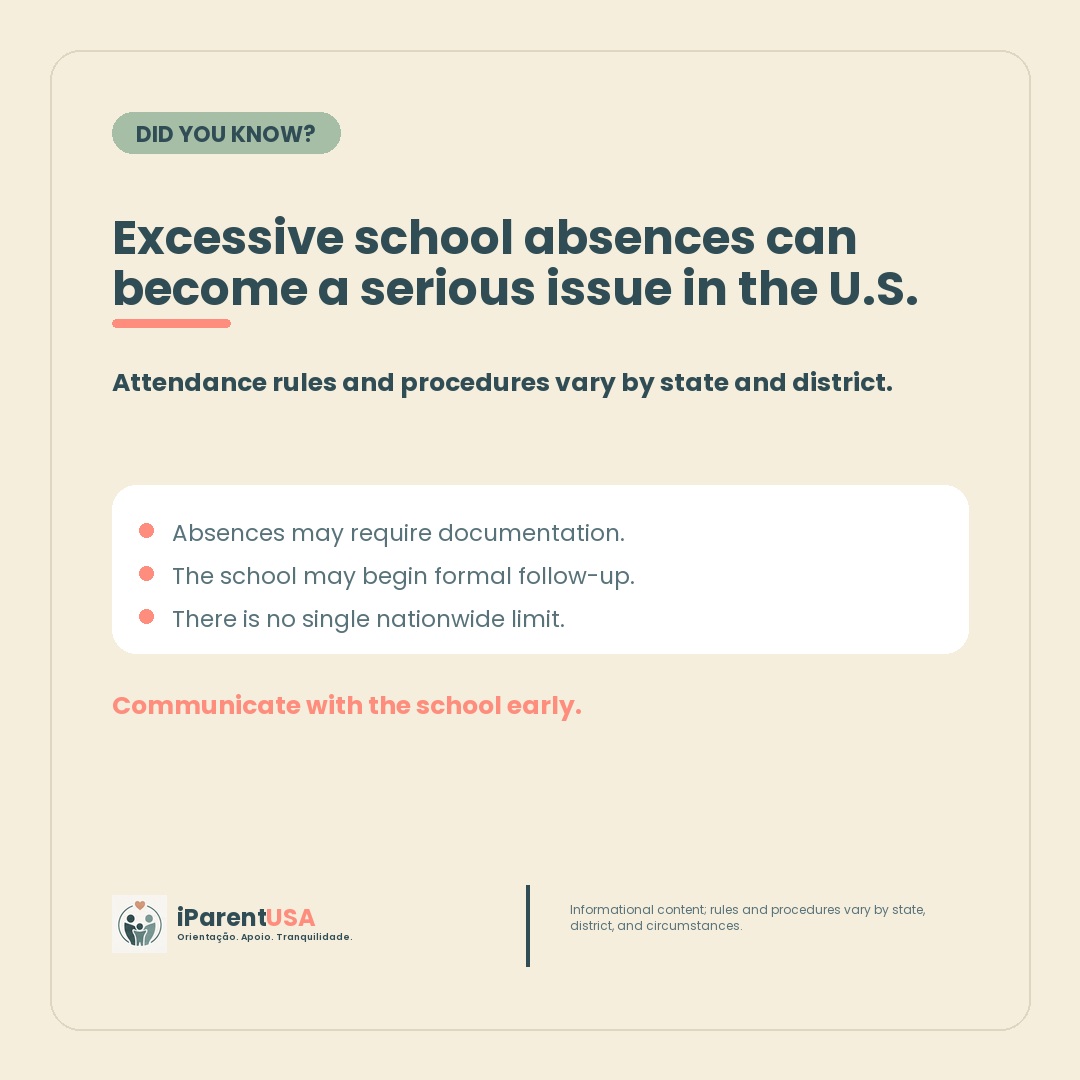 School calendar marked with absences and an alert about excessive absences in the United States