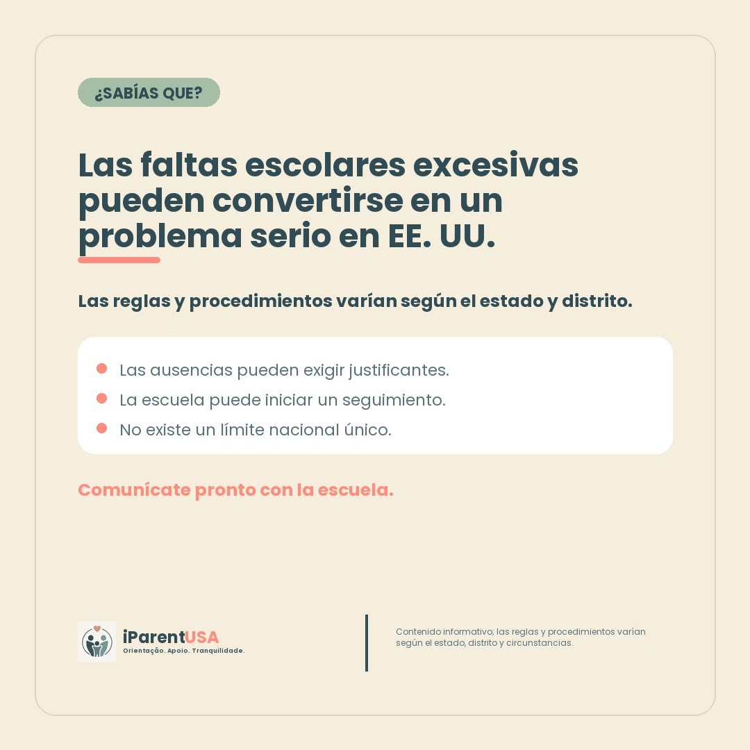 Calendario escolar con ausencias marcadas y una alerta sobre faltas excesivas en Estados Unidos