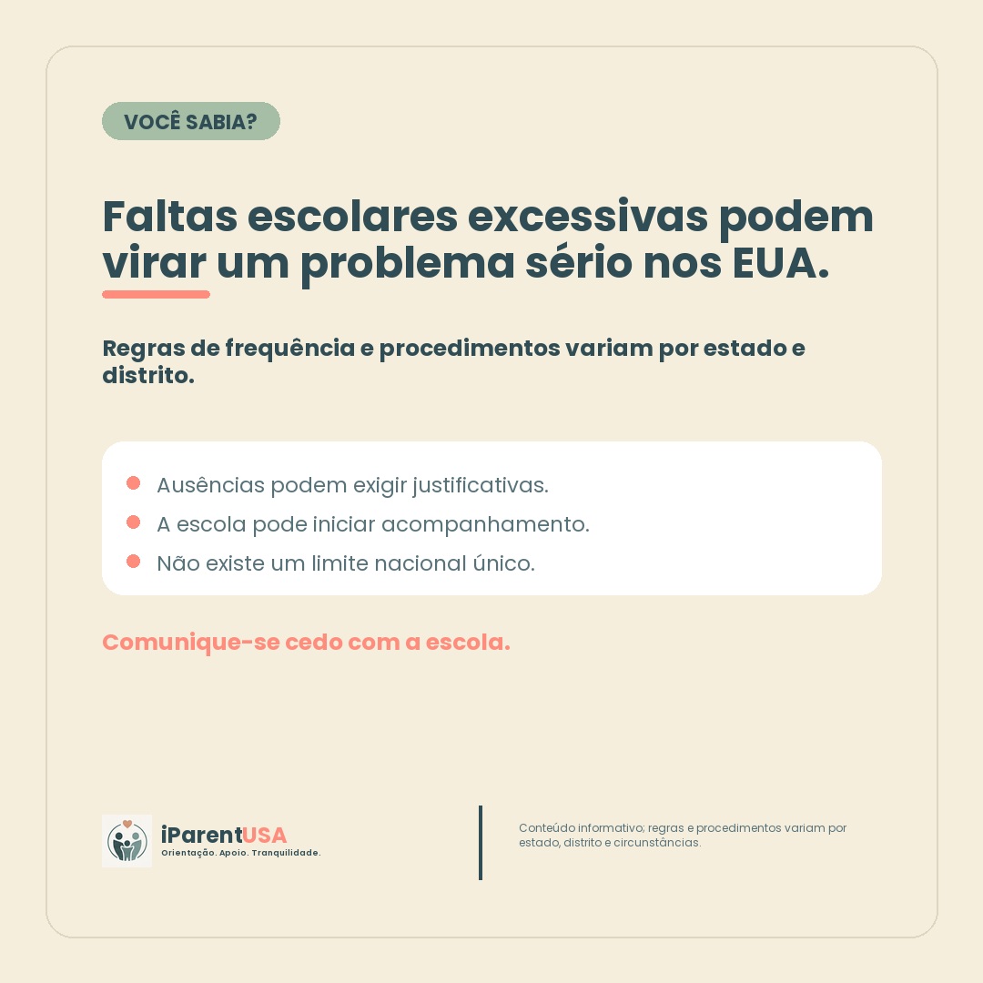 Calendário escolar com marcações de ausências e alerta para faltas excessivas nos Estados Unidos