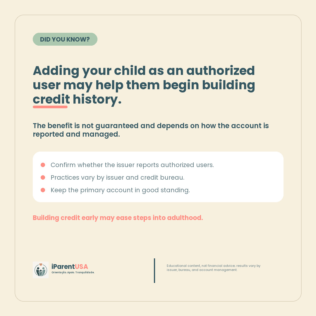 Parent and child learning about a credit card and credit history in the United States